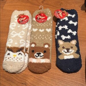 Cozy Animal Print Socks for woman Cream, Brown, and Blue